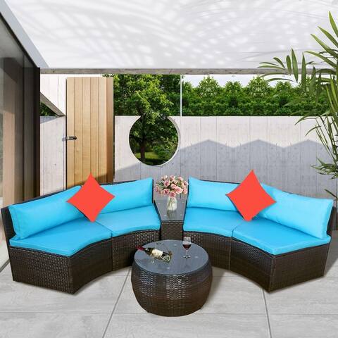 4-Piece Patio Furniture Sets, Outdoor Half-Moon Sectional Furniture Wicker Sofa Set
