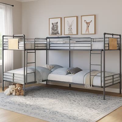 Twin over Twin Bunk Bed with Safety Guard Rails, Sandy Black and Dark Bronze