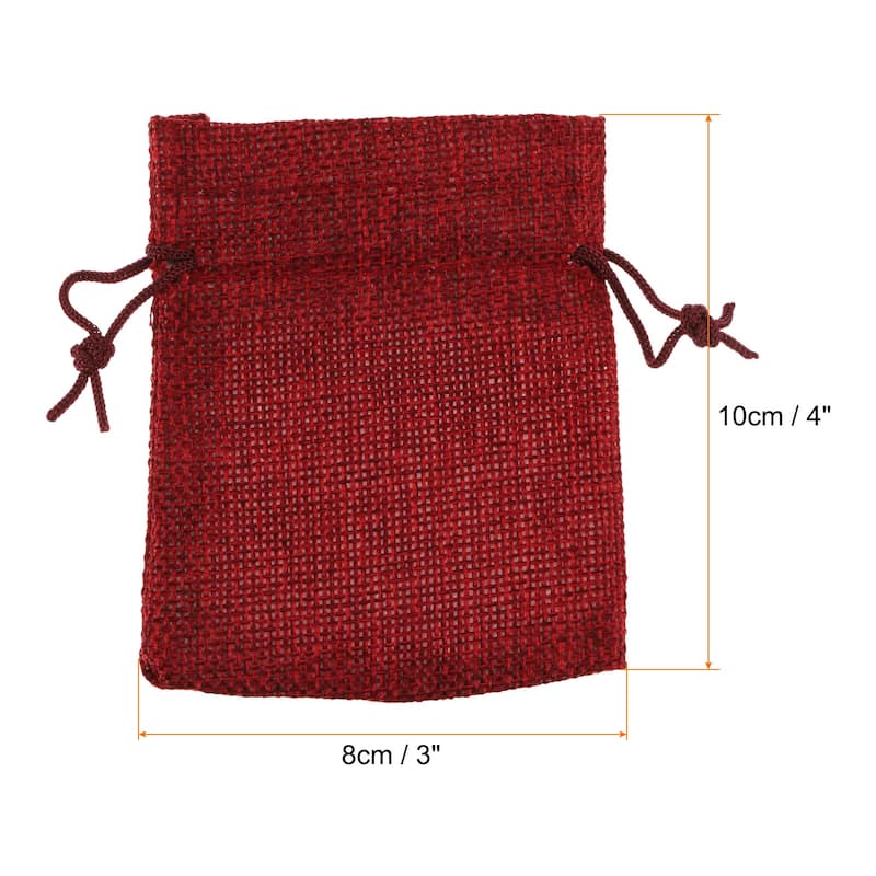 25Pcs Drawstring Burlap Gift Bags 3" x 4" Linen Sack Jewelry Pouches - 3" x 4" - Wine