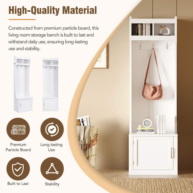 Multi-functional Wood Coat Rack with Cabinet and 6 Hanging Hooks
