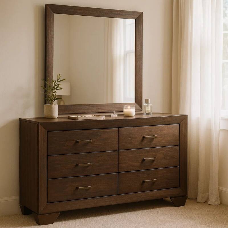 Bello Wide Dresser with Matching Mirror, 6 Drawers, Dark Cocoa Brown
