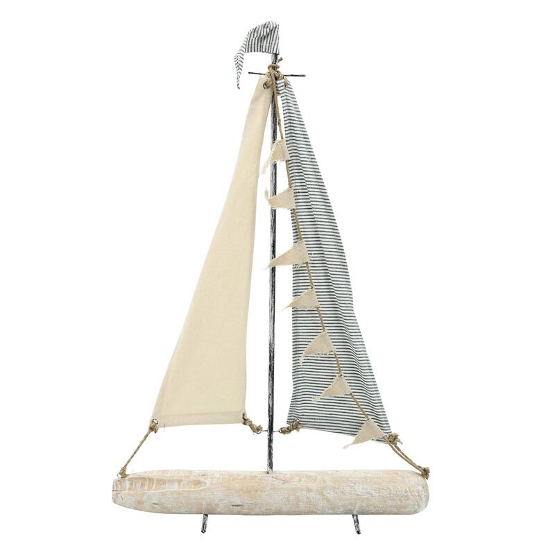 Sagebrook Home Iron Sailboat with Cloth Sails Home Decor Decorative Sculpture - Home Decor for Beach, Nautical, Coastal Theme