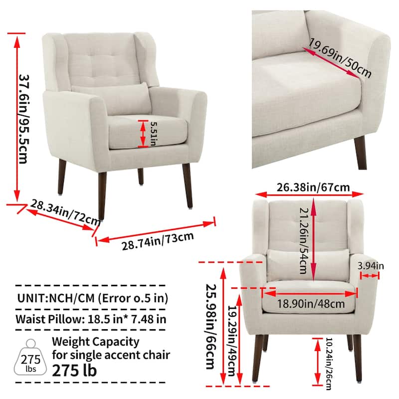 Modern Chenille Arm Chairs with Pillow & Comfy Soft Padded