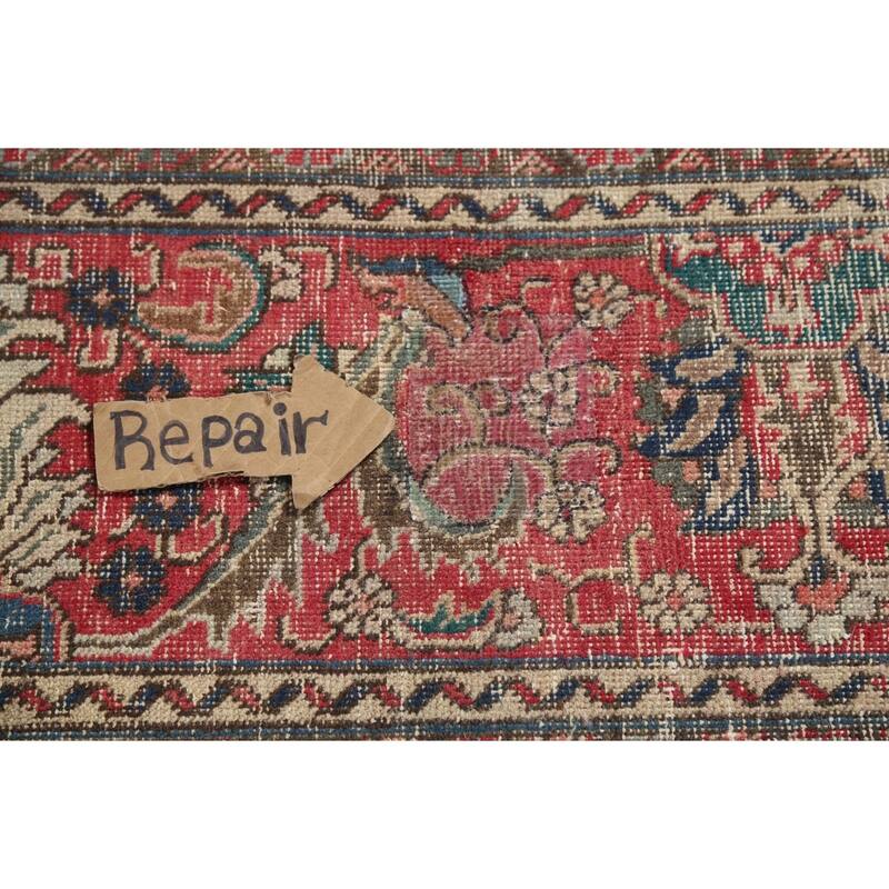 Distressed Tabriz Persian Vintage Rug Hand-Knotted Wool Carpet - 9'6"x 12'10"