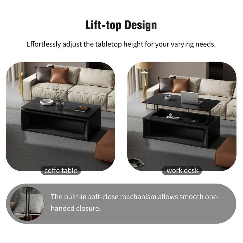 43.3" Lift-Top Coffee Table, Solid Wood Veneer Modern Accent Table with Storage and Adjustable Height