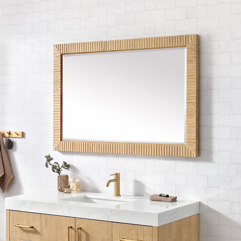 Osaka Rectangular Wood Framed Wall Bathroom Art Mirror