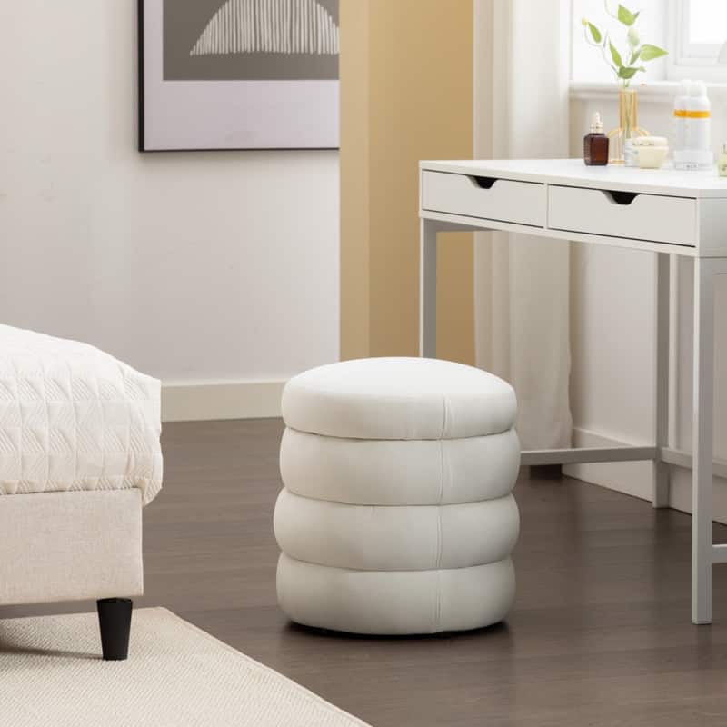 Soft Velvet Round Ottoman Footrest Stool