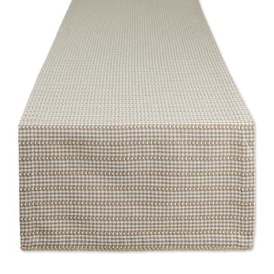 14" x 72" Stone Brown White Farmhouse Gingham Decorative Table Runner