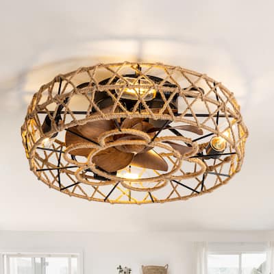 19 Inch 7-Blade Low Profile Enclosed Ceiling Fan with Remote Light