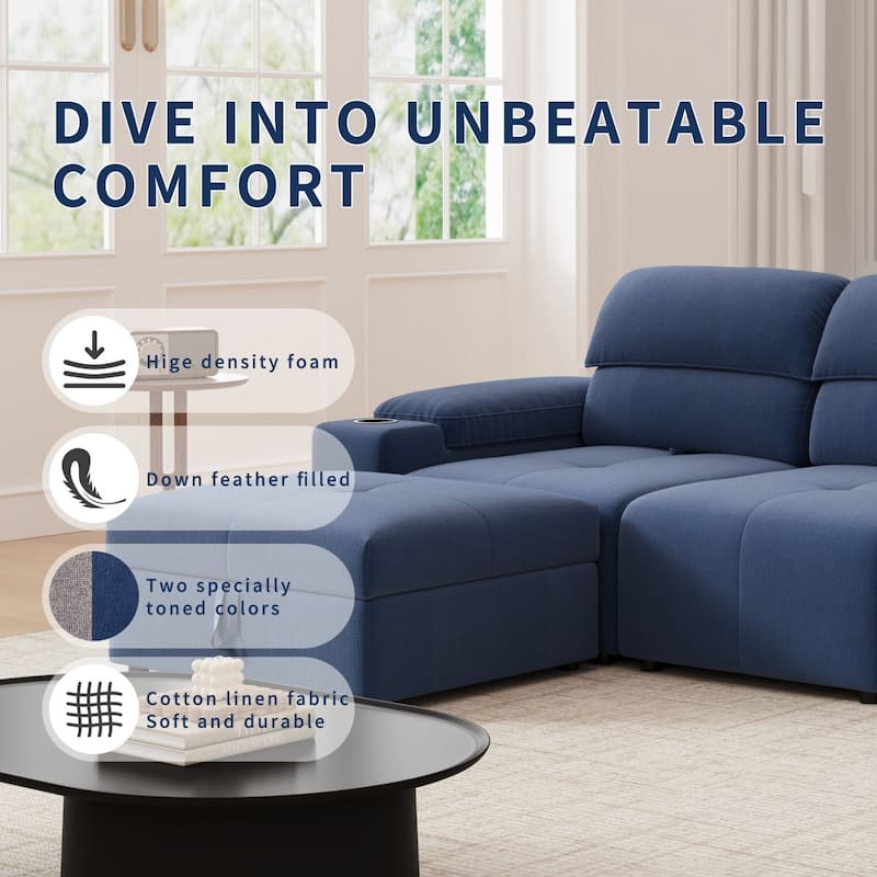 105" Modern L-shaped Cloud Sectional Sofa with Adjustable Backrest and Ottoman