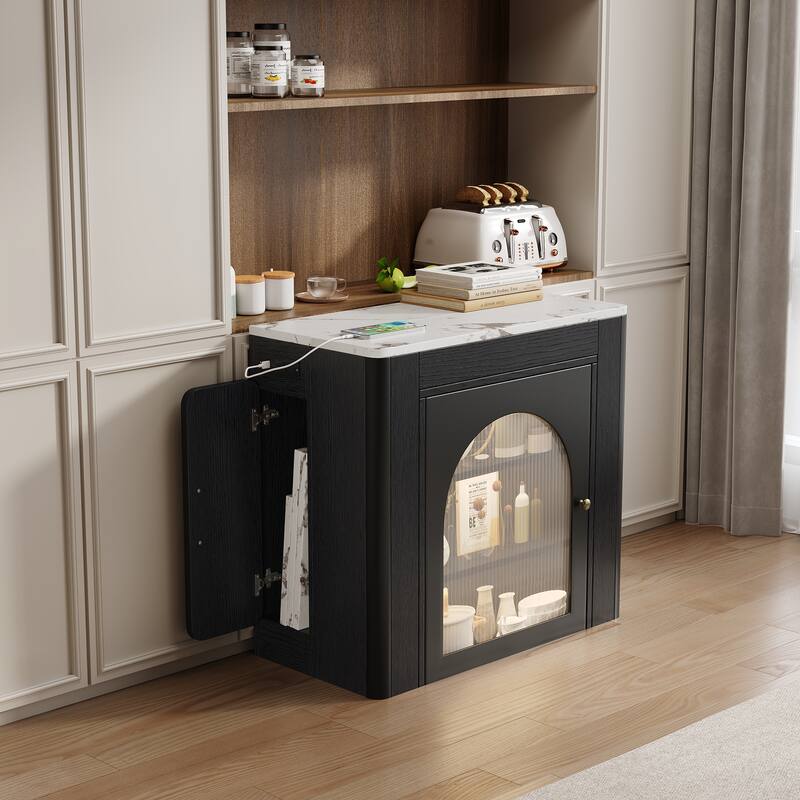 Storage Kitchen Island with Extendable Dining Table on Wheels and 3 Removable Middle Leaves, Power Outlet, Arch Cabinet, Light