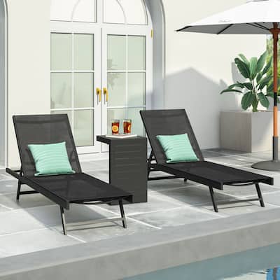 Salton Outdoor Aluminum Chaise Lounge Set with C-Shaped End Table by Christopher Knight Home
