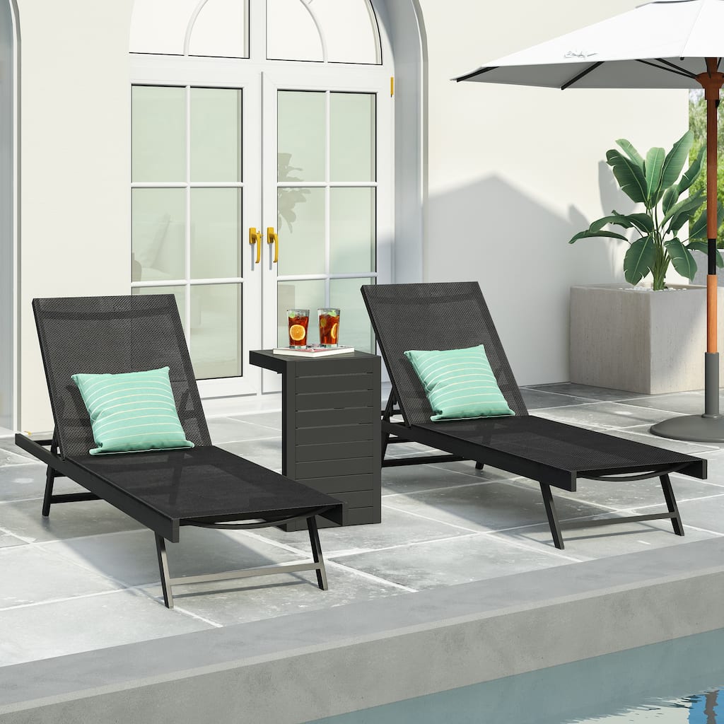 Salton Outdoor Aluminum Chaise Lounge Set with C-Shaped End Table by Christopher Knight Home