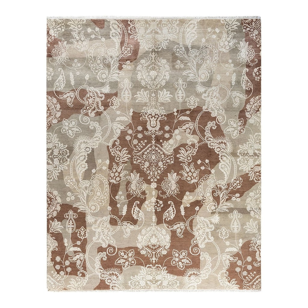 Ikat One-of-a-Kind Hand-Knotted Area Rug - Brown, 8' 2" x 10' 4" - 8' 2" x 10' 4"