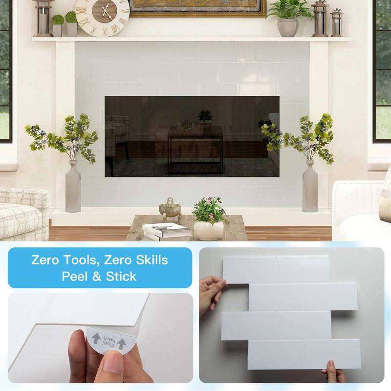 Art3d 10 Pieces Self-adhesive Thickened Backsplash Subway Tiles Green or White - 10.6inch x 12.6inch