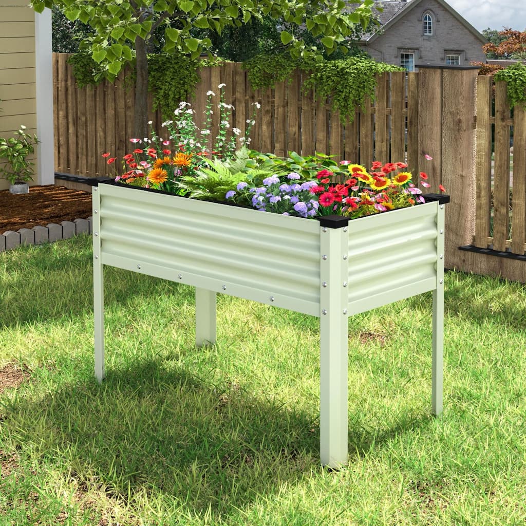 VEIKOUS 7.5 Cu.ft Galvanized Steel Raised Garden Bed, Large Outdoor Planter Box with Drainage Holes