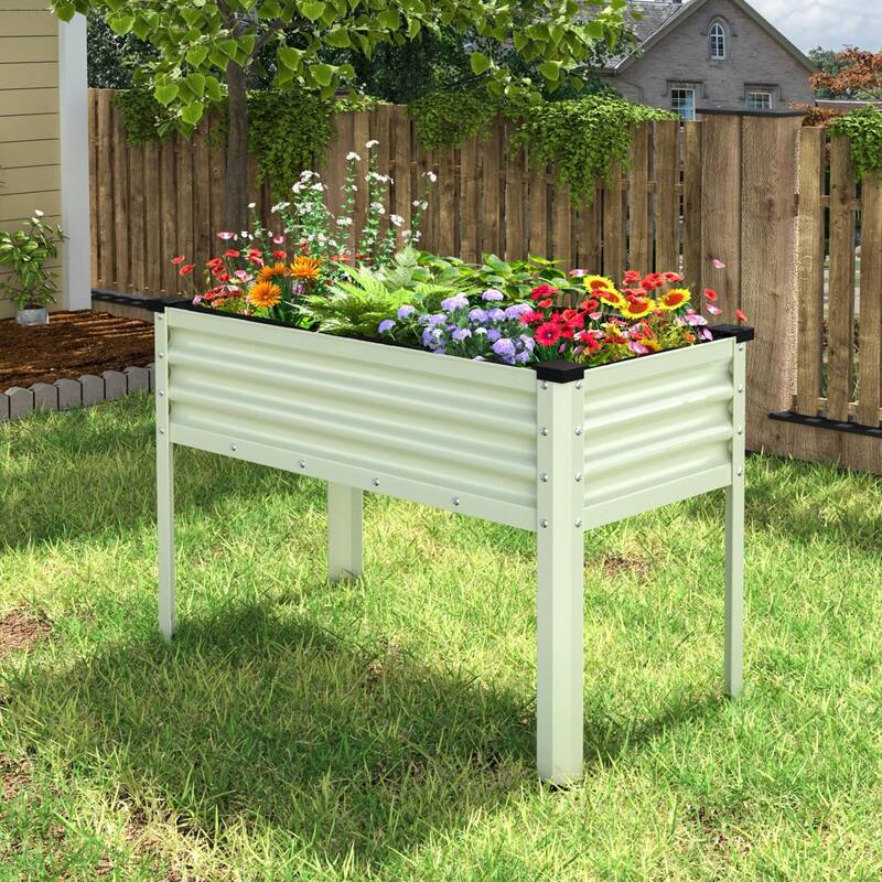 VEIKOUS 7.5 Cu.ft Galvanized Steel Raised Garden Bed, Large Outdoor Planter Box with Drainage Holes - Off-white