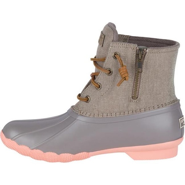 taupe and coral sperry duck boots