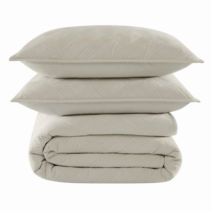 Brooklyn Loom Corduroy Pinsonic 3 Piece Quilt Set - Full - Queen - Natural