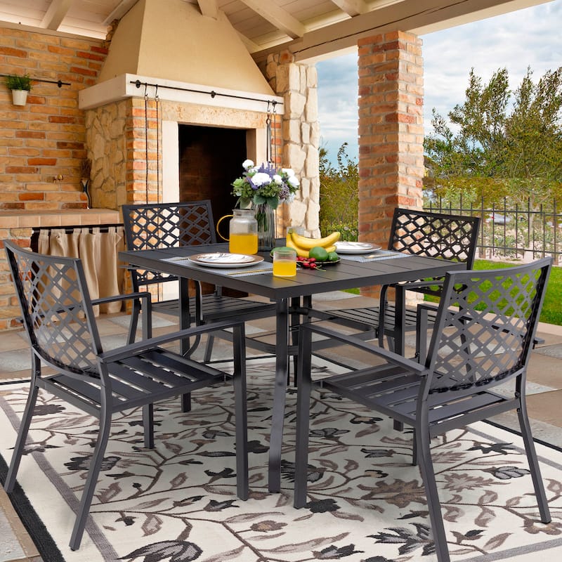Outdoor 5-Piece Dining Set, Iron Finish, Black with Gold Speckles - 5 PCS
