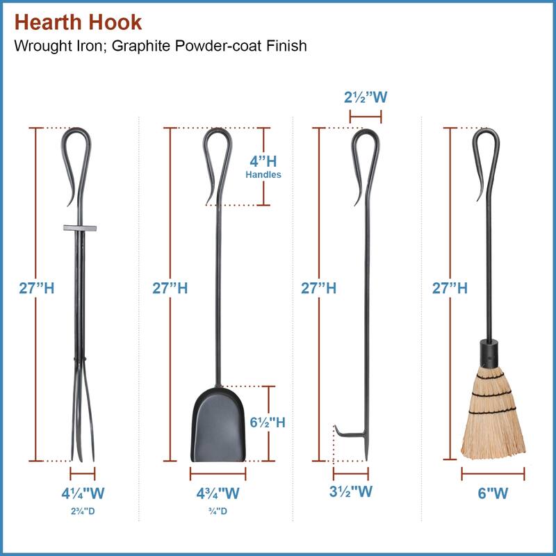 Achla Designs Hearth Hooks Fireplace Set of 4 Tools, 31 Inch Tall, Graphite Finish