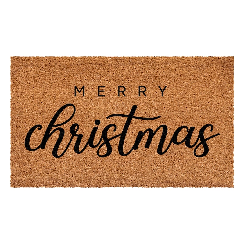 HomeRoots 24" X 36" Brown And Black Merry Christmas Outdoor Coir Door Mat - 24.00' X '36.00