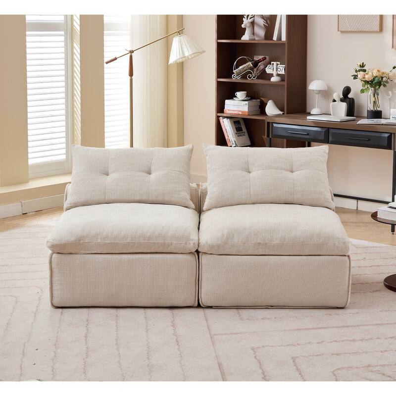 Armless Modular Upholstered Sofa with Lumbar Pillow, Compact Chenille Fabric Sofa Chair for Apartment Small Spaces