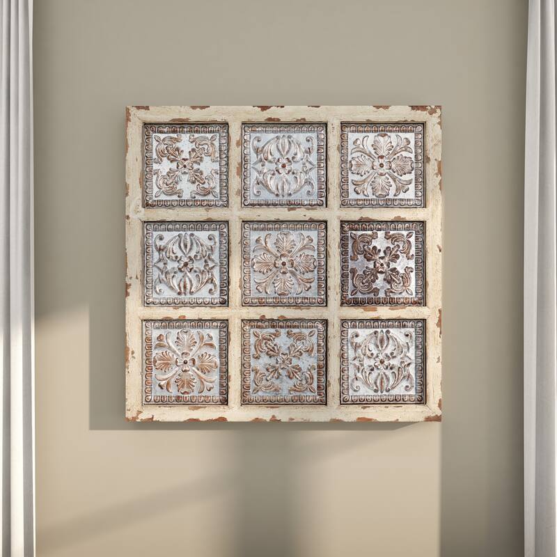 White Metal Scroll Home Wall Decor with Embossed Details