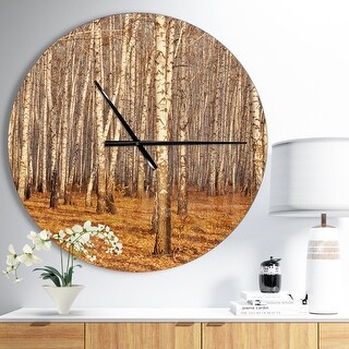 Designart 'Dense Birch Forest in the Fall' Oversized Traditional Wall CLock