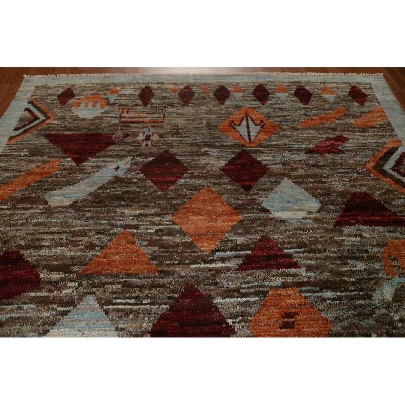 Tribal Geometric Moroccan Oriental Wool Area Rug Hand-knotted Carpet - 7'9" x 9'8"