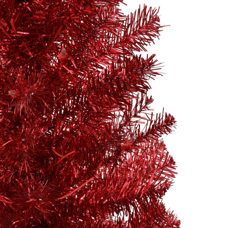 Puleo International 4.5 ft. Pre-lit Red Tinsel Tree