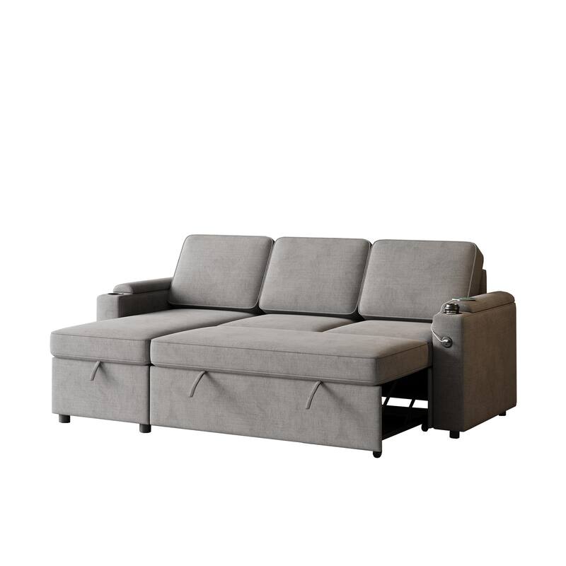 85.8" Fabric 3-Seat Sleeper Sofa with Storage & USB Charging Ports
