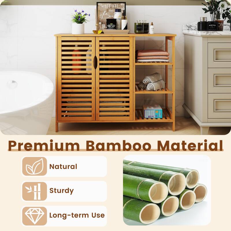 Gymax Bamboo Bathroom Cabinet 2-Door Storage Organizer w/ Shelves
