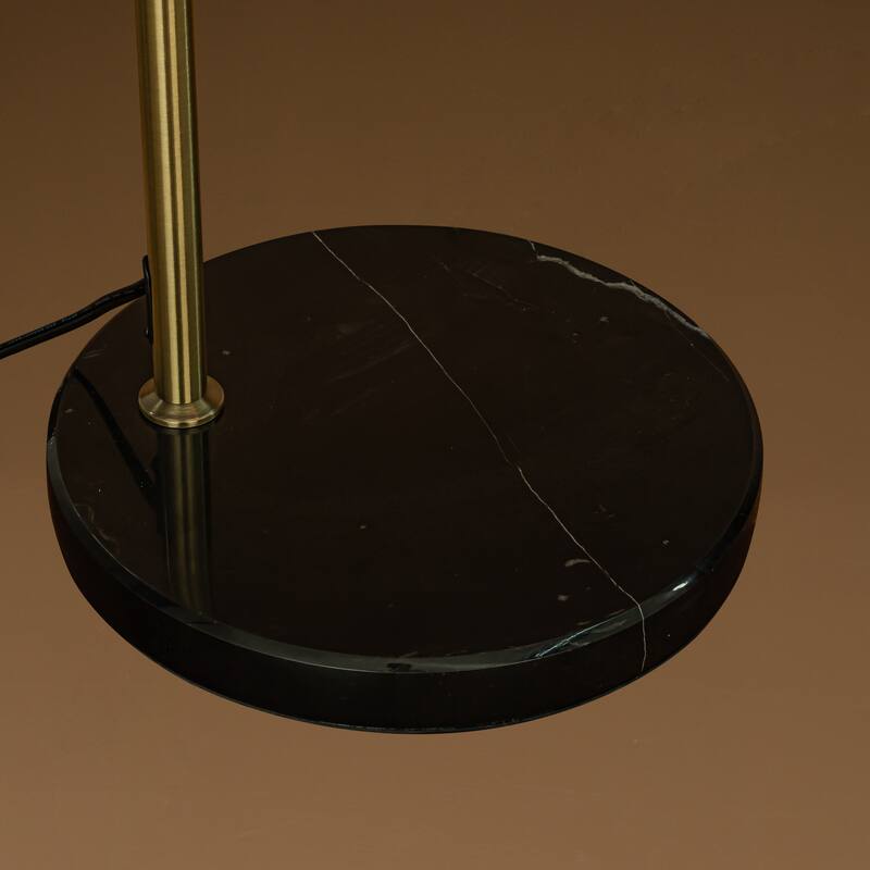 75" 1-Light Arc Floor Lamp with Brown Rattan Shade and Marble Base