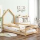 preview thumbnail 1 of 6, Twin Size Wood Bed with House-Styled Headboard and Guardrails for Cozy and Safe Sleep Natural
