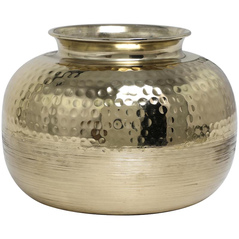 Aluminum Metal Brushed Vase with Hammered Top - Gold - Roche River Decor