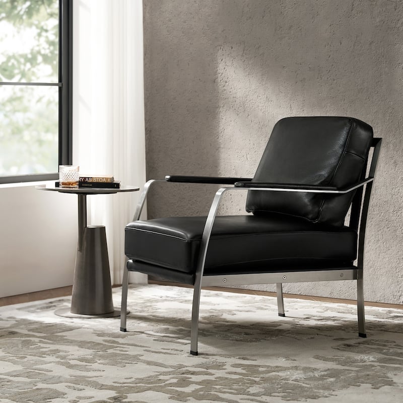 Salvatore Modern Genuine Leather Armchair with Foot Caps by HULALA HOME