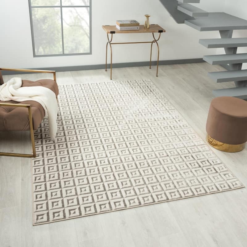 Luxe Weavers Geometric Metallic High and Low Fibers Area Rug - 4x5 - Grey