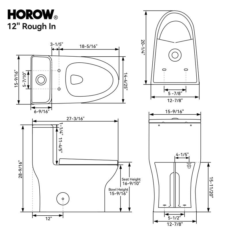 WaterSense Dual Flush Toilet, 1.0/1.27 GPF, Elongated Rimless Bowl, Child Seat, 1000g Flush Power - 12 inch Rough In