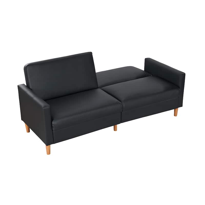Black Faux Leather Convertible Futon Sofa with Plywood Frame