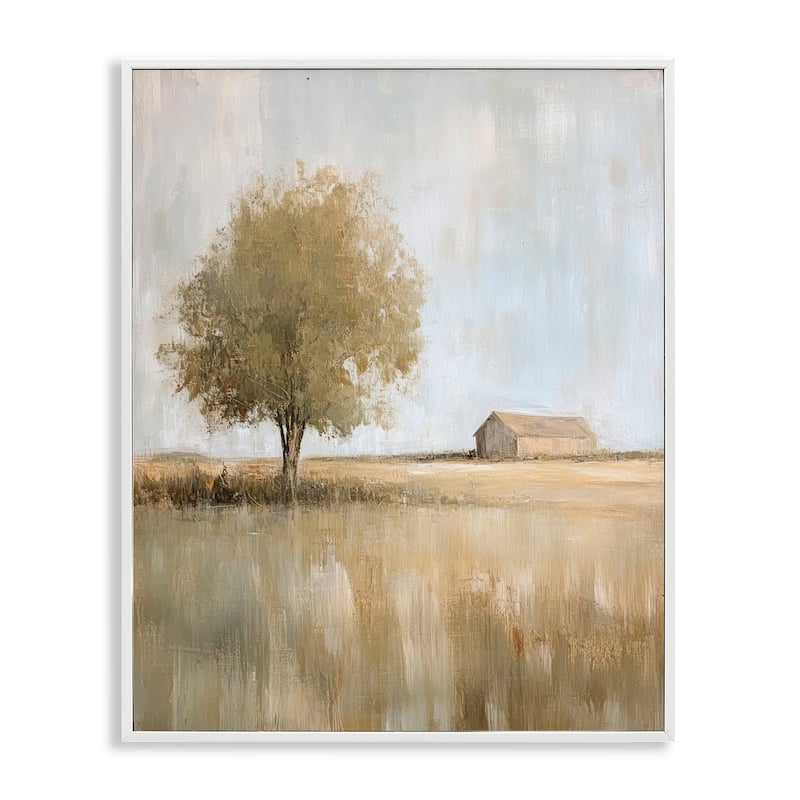 Stupell Distant Barn and Lone Tree Framed Giclee Art Design By Petal Prints Design - 16 x 20 - White