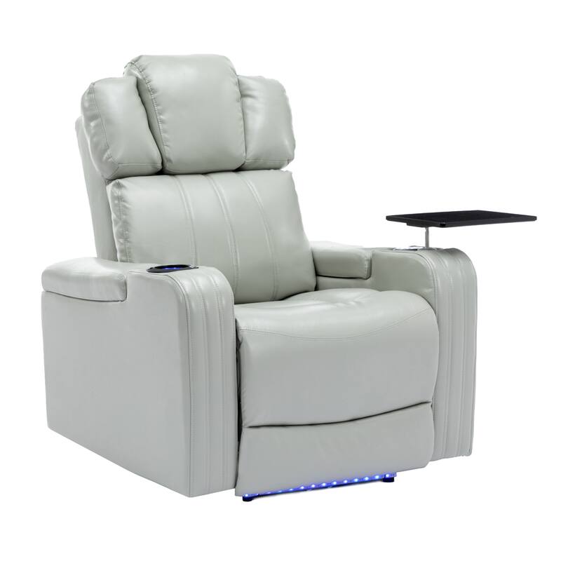 Roomfitters PU Leather Power Recliner Home Theater Seat with Cooling Cup Holder USB Ports Tray Table and Arm Storage