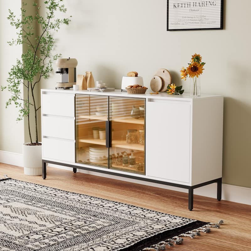 Sideboard Buffet Cabinet with Storage, Coffee Bar Cabinet with doors and 3 drawers, pantry cabinet