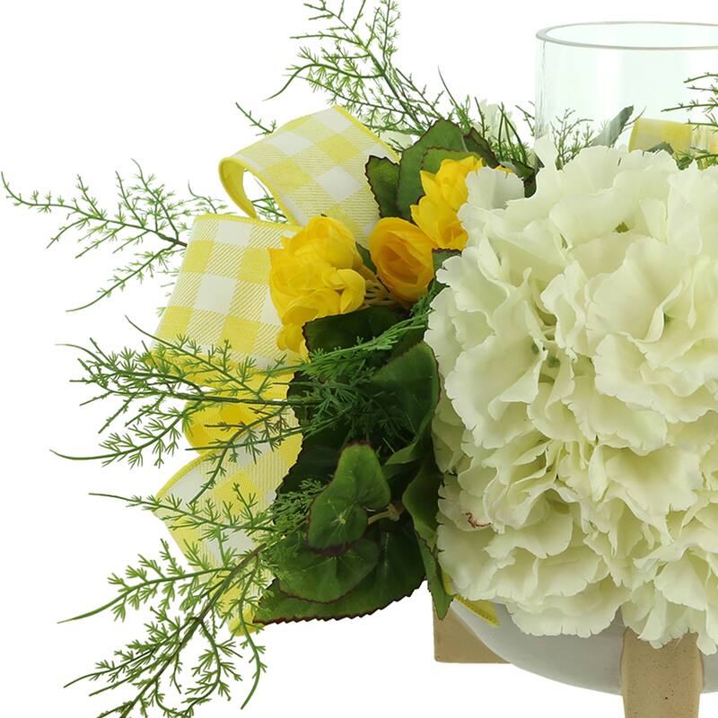 Hydrangea and Begonia Spring Candleholder with Ceramic Vase
