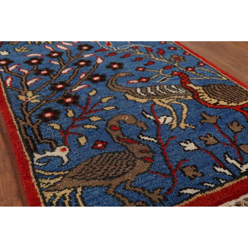 Animals Design Blue Ziegler Indian Runner Rug Hand-Knotted Wool Carpet - 2'6"x 7'11"