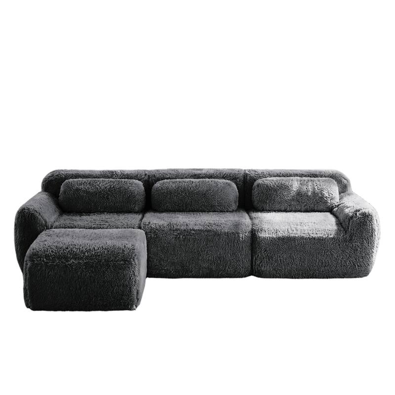 Homy Casa Modular Sectional Sofa, Dark Grey Plush Fabric with Non-Slip Base, No Assembly Living Room Couch with Pillows