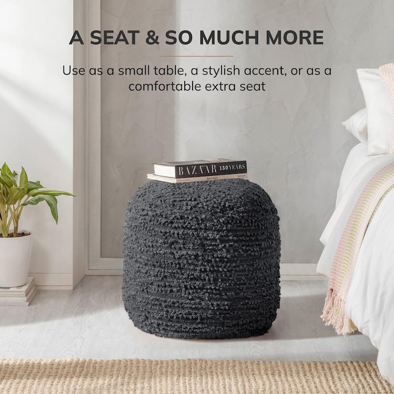 Jani 22-inch Terracotta Pouf - Handcrafted Handmade Round Ottoman for Seating, Footrest, Home Decor for Living Room, Bedroom