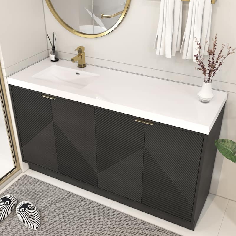 Milano 60" Freestanding Bathroom Vanity with Left White Sink