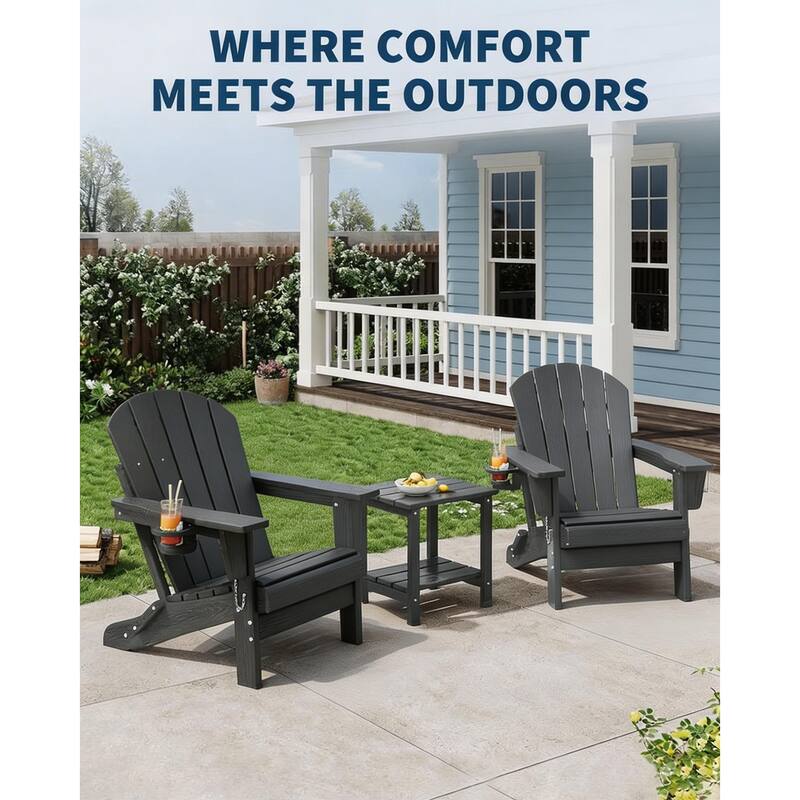 Folding Adirondack Chair Set of 2, with Cup Holder, without Side Table