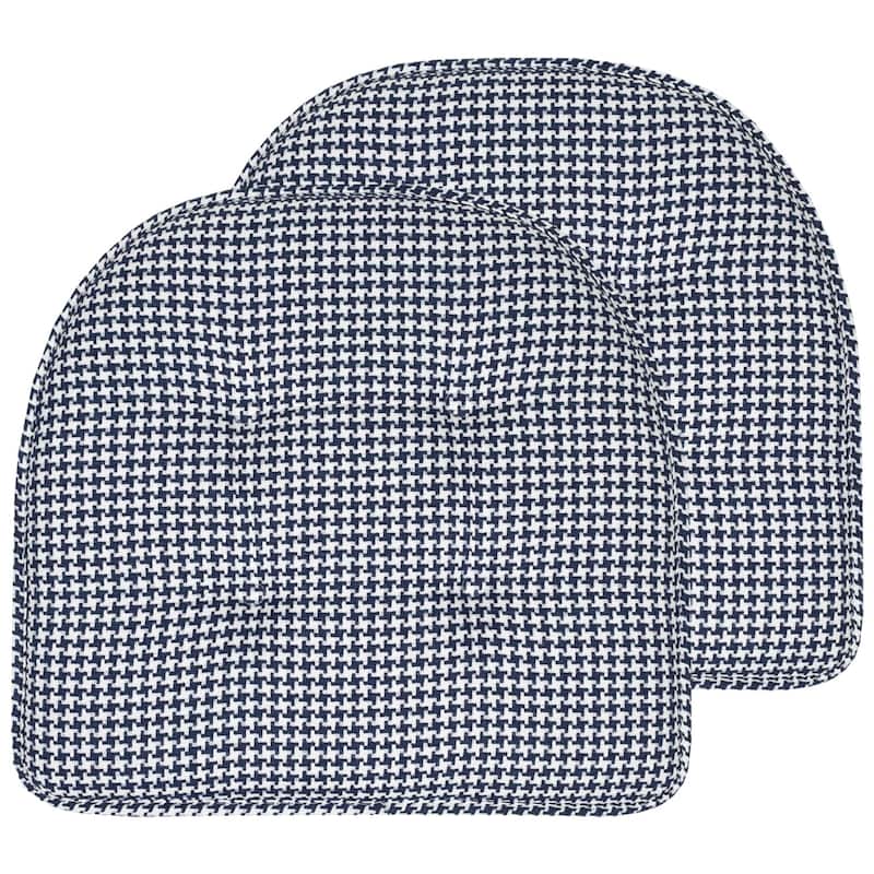 Houndstooth U-Shaped 16" x 17" Memory Foam Chair Pad - Set of 2 - Navy